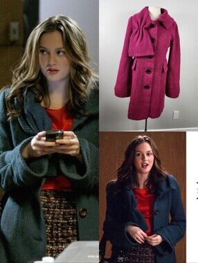ASO Blair Waldorf Gossip Girls Bow Knit Wool Coat Alt Fuchsia Colour Sz 2 Preppy